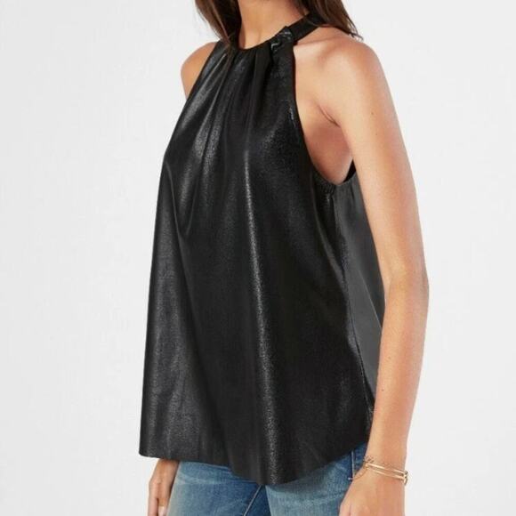 Joie Black Bonita Vegan Faux Leather Racerback Halter Tank Top • Size S - Picture 1 of 5
